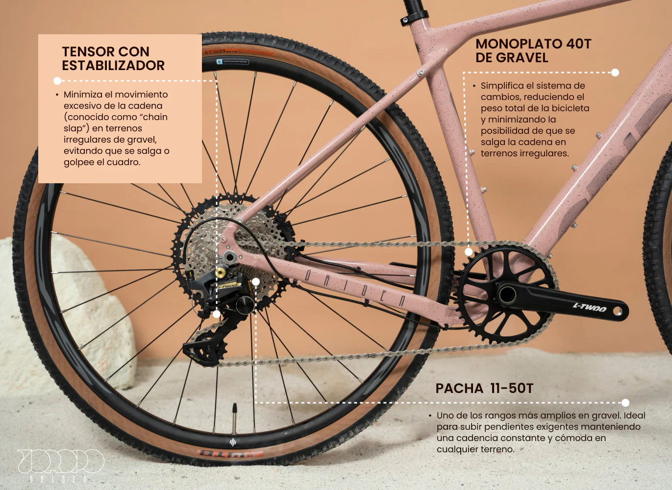 Bicicleta de gravel ORIGEN AL en aluminio con tenedor en carbono y grupo LTWOO GRT de 1x12 velocidades - Image 9