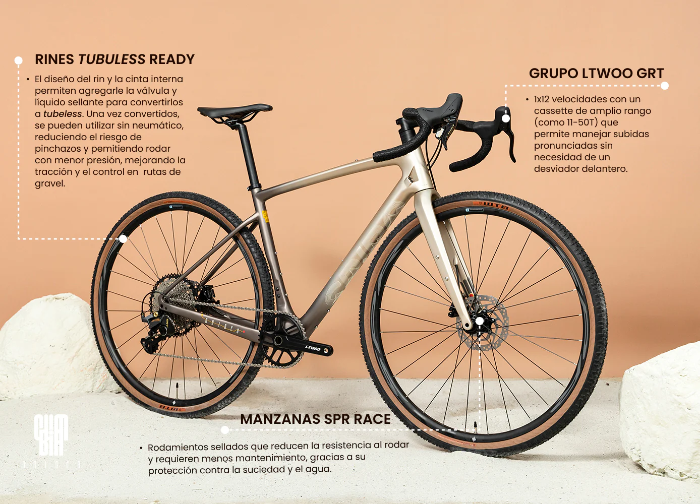 Bicicleta de gravel ORIGEN en carbono con grupo LTWOO GRT de 1x12 velocidades - Image 3