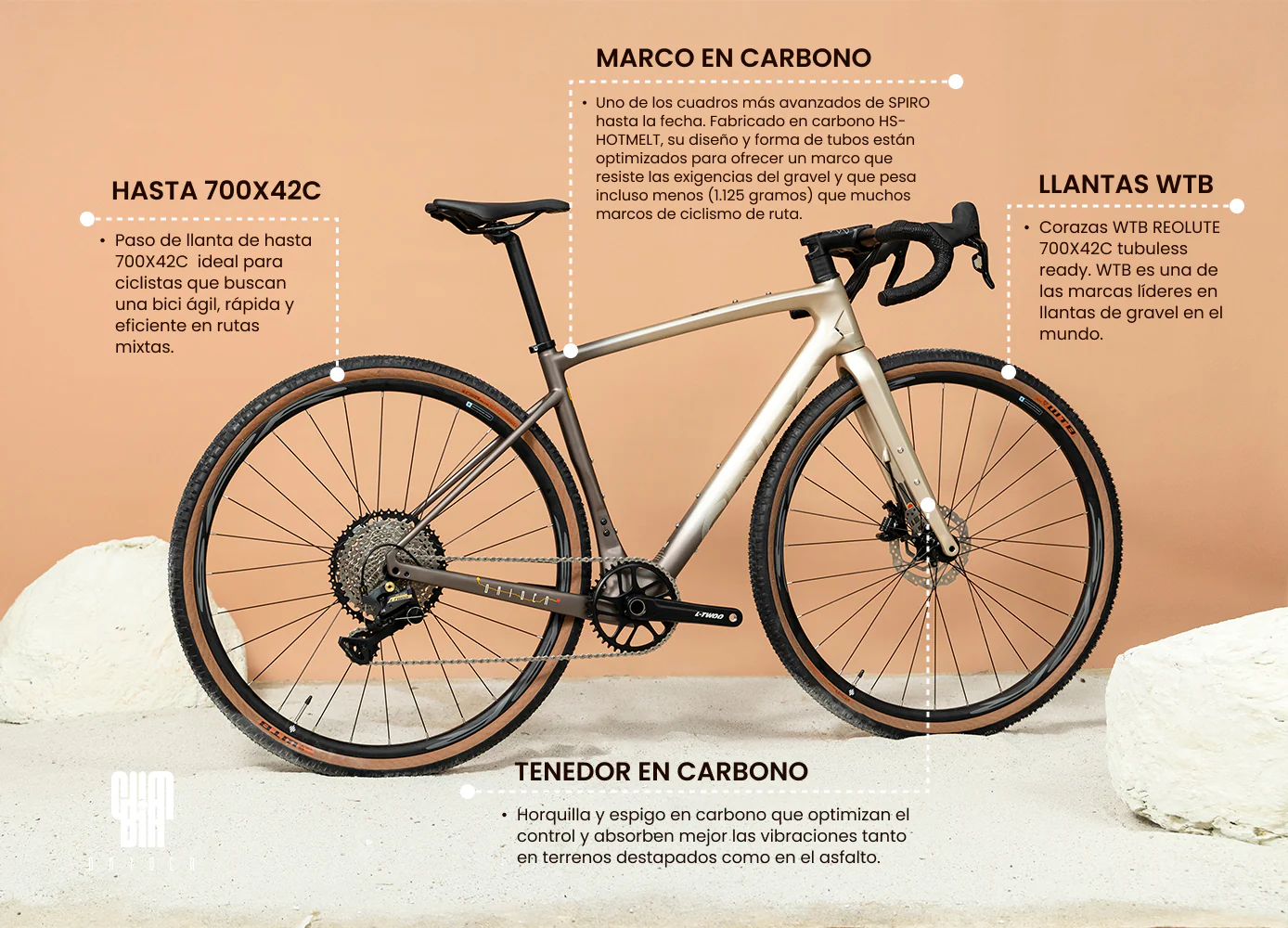 Bicicleta de gravel ORIGEN en carbono con grupo LTWOO GRT de 1x12 velocidades - Image 5