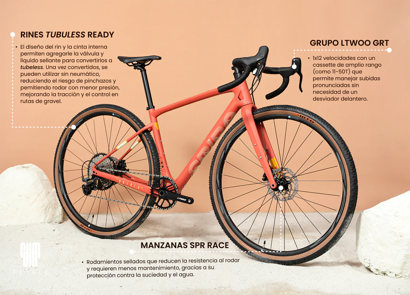 Bicicleta de gravel ORIGEN en carbono con grupo LTWOO GRT de 1x12 velocidades - Image 3