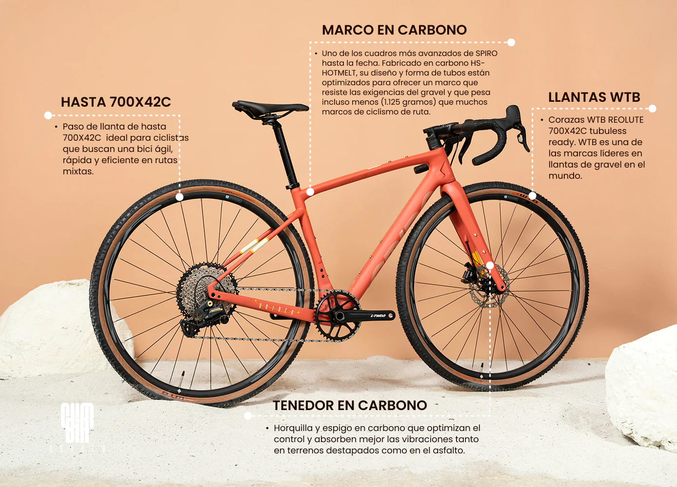 Bicicleta de gravel ORIGEN en carbono con grupo LTWOO GRT de 1x12 velocidades - Image 5