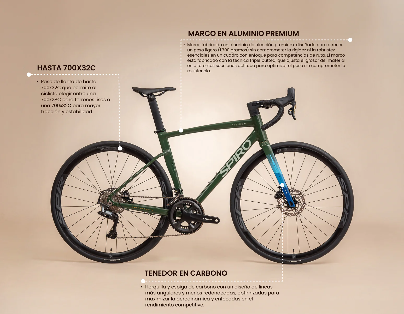 Bicicleta de ruta FREEDOM en aluminio con tenedor en carbono y LTWOO RX de 2x12 vel. - Image 13