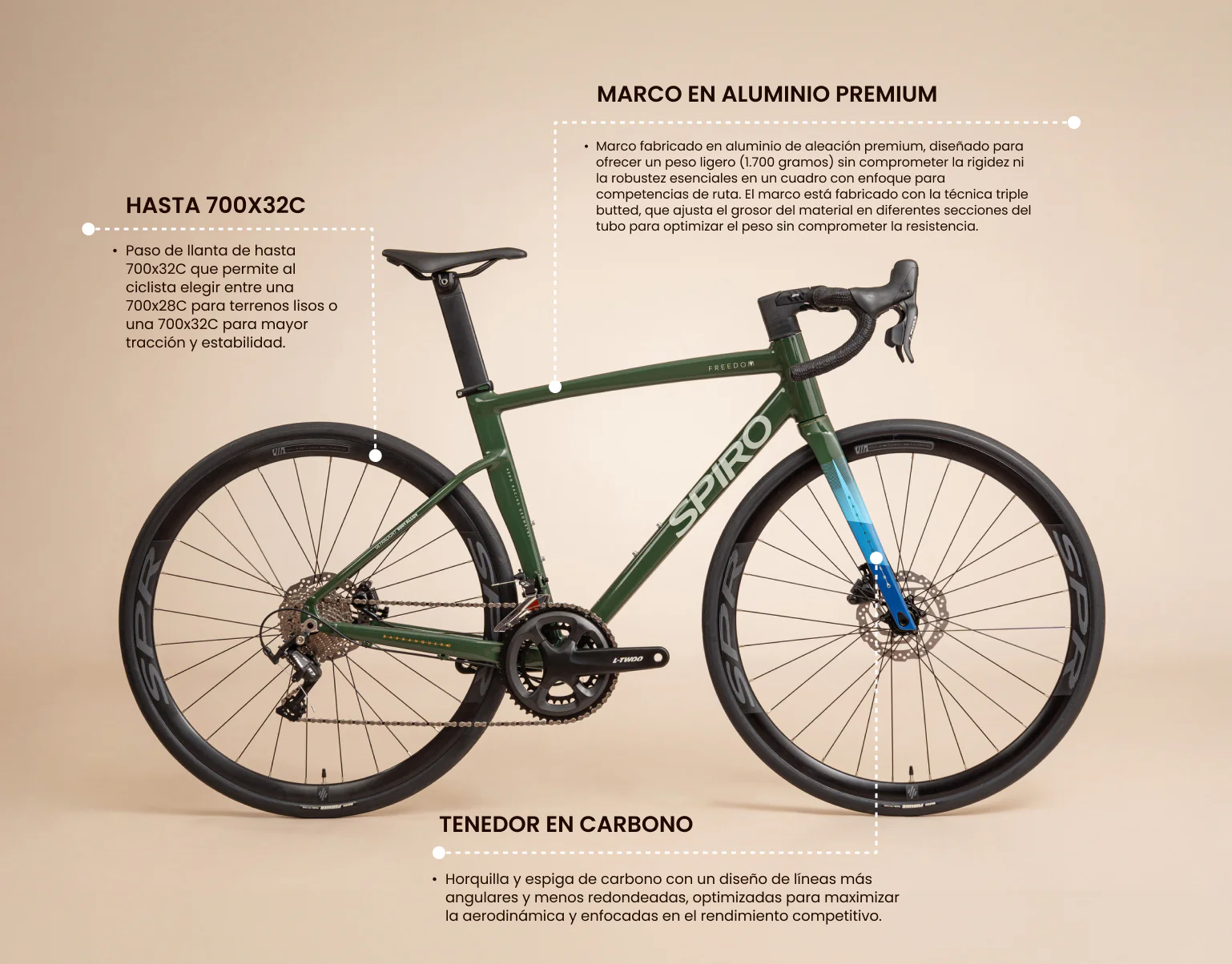 Bicicleta de ruta FREEDOM en aluminio con tenedor en carbono de 2x10 vel. - Image 16