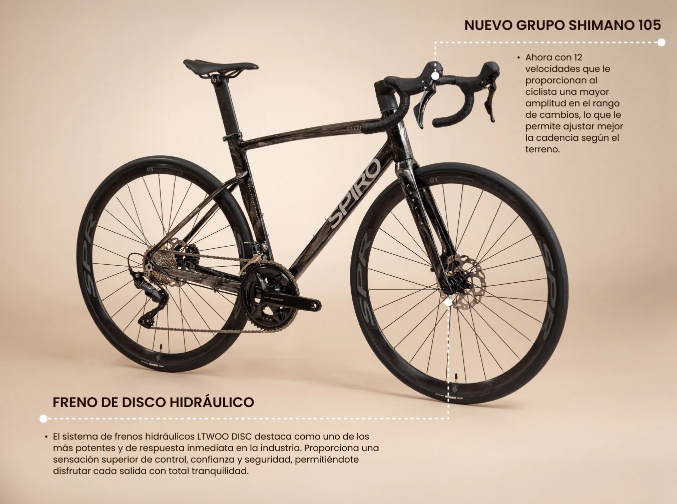 Bicicleta de ruta FREEDOM en aluminio con tenedor en carbono y Shimano 105 de 2x12 vel. - Image 10