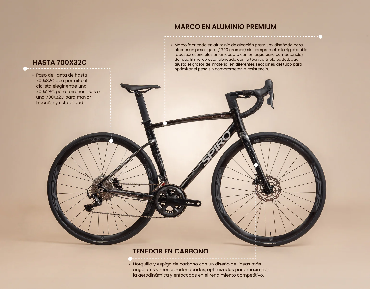 Bicicleta de ruta FREEDOM en aluminio con tenedor en carbono de 2x10 vel. - Image 14